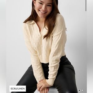 Simons Twik Johnny Collar Basketweave Sweater Cream in XS